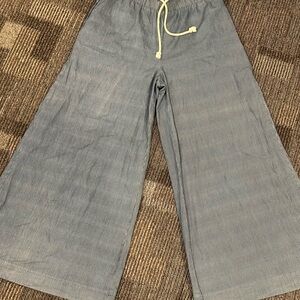 Anthropologie Wide Leg Pants Womens Medium Blue & White Striped Nautical Coastal